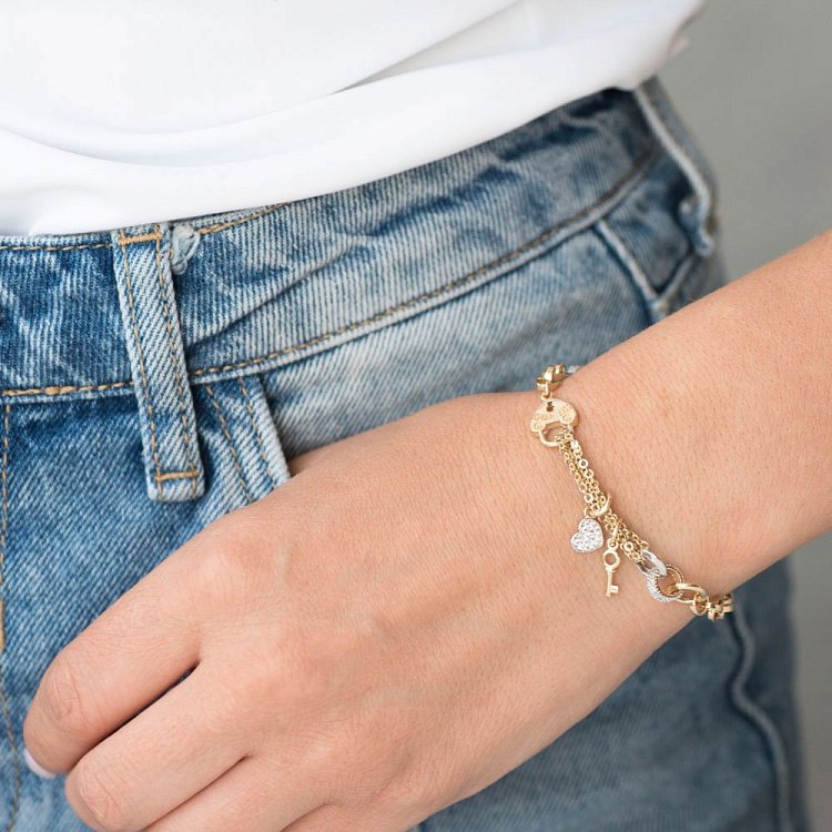 Золотий браслет "Сердечко і ключик" б03331 від ювелірного магазину Онікс - 4