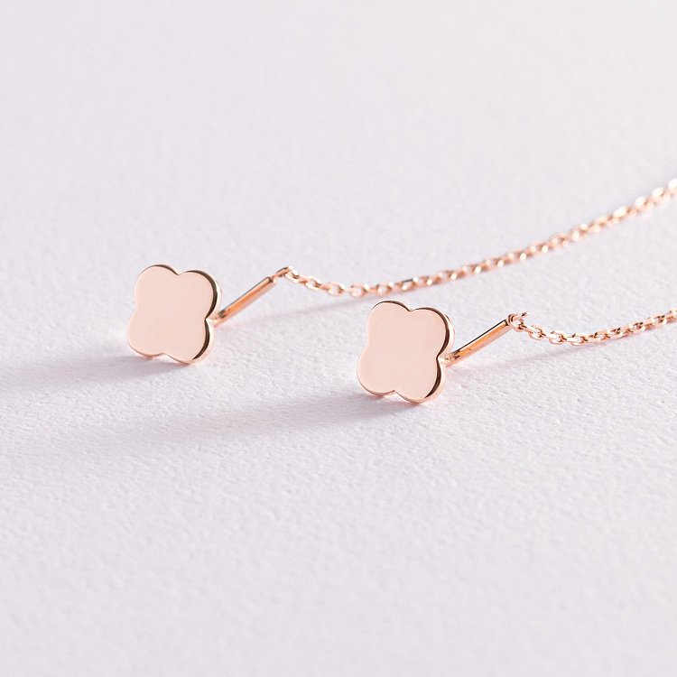 Серьги - протяжки "Клевер" в красном золоте с07585 от ювелирного магазина Оникс - 3