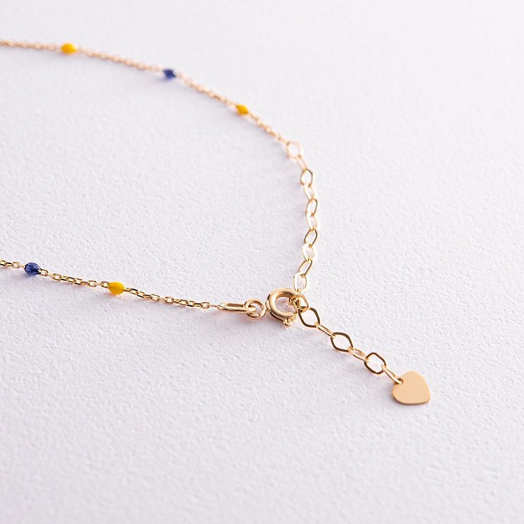 Колье в желтом золоте (синяя и желтая эмаль) кол02536 от ювелирного магазина Оникс - 6