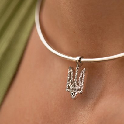 Срібний кулон "Герб України - Тризуб" з фіанітами (кулон під чокер) 1103 №5