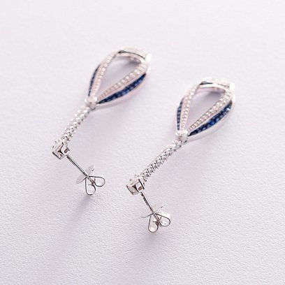 Золотые серьги-пусеты с сапфирами и бриллиантами сб0281di №3