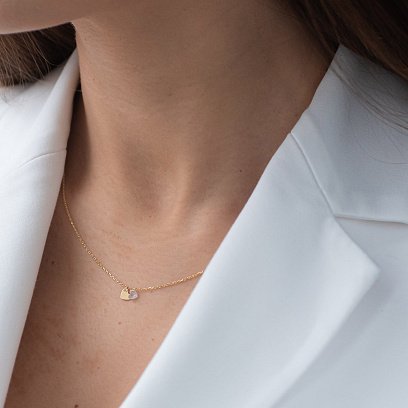 Колье "Сердечки" в желтом золоте (фианит) кол01821