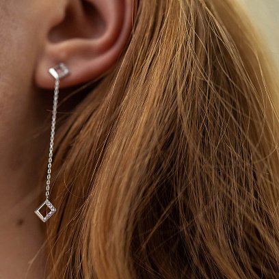 Золоті сережки "Ромби" на ланцюжку (фіаніти) с07279 №2