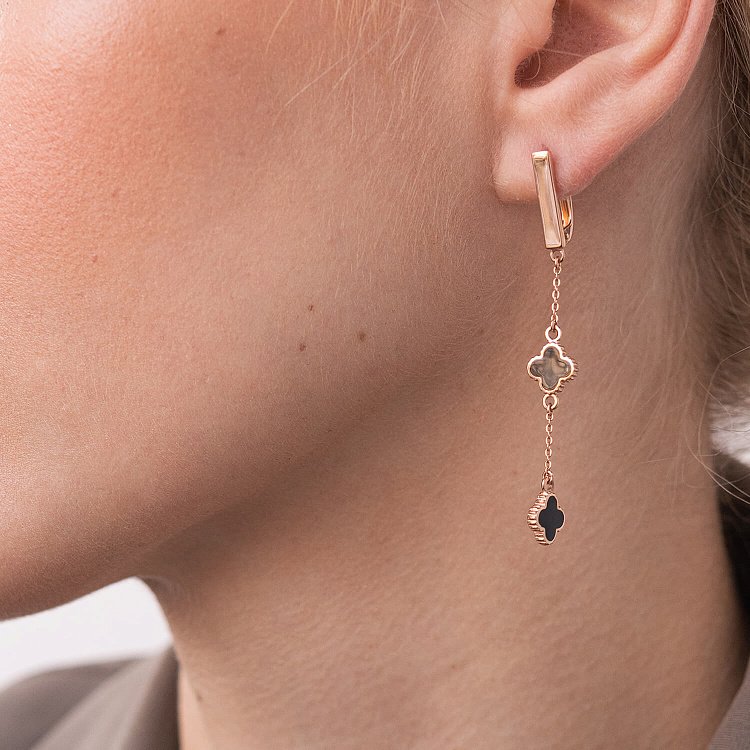 Золоті сережки "Конюшина" (емаль) 400272E від ювелірного магазину Онікс - 3