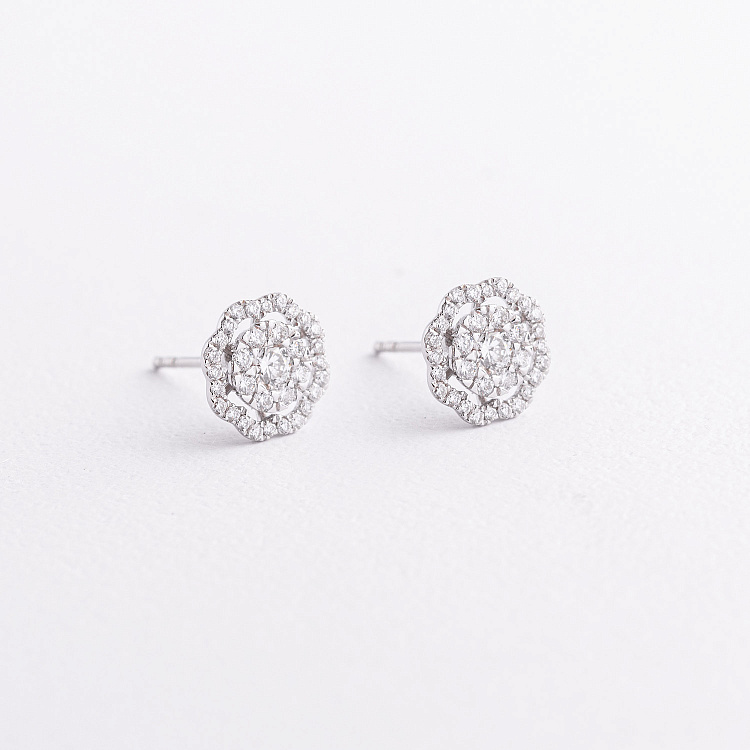 Золоті сережки - пусети "Квіточки" з діамантами сб0649lg від ювелірного магазину Онікс