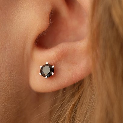 Серьги - пусеты с черными бриллиантами (белое золото) 336271121 №4