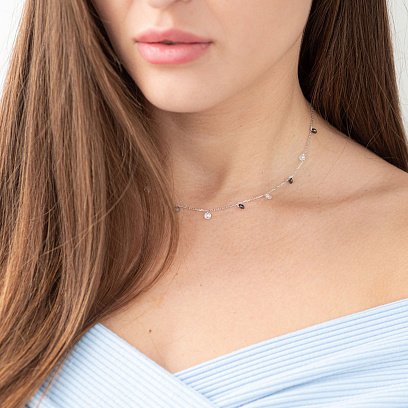 Срібне кольє з чорними і білими фіанітами 181030 №2