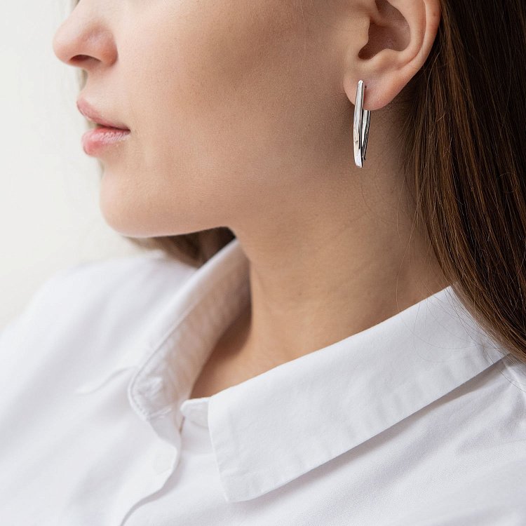 Серьги Минимализм в белом золоте с07193 от ювелирного магазина Оникс - 4