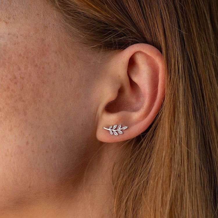 Серьги - пусеты "Веточки" в белом золоте с07014 от ювелирного магазина Оникс