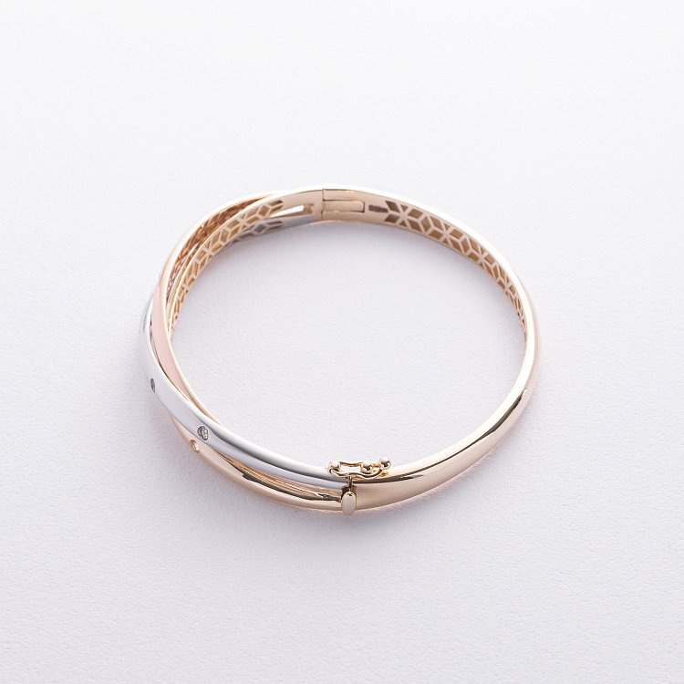 Жесткий браслет из трех цветов золота (фианиты) б04495 от ювелирного магазина Оникс - 5