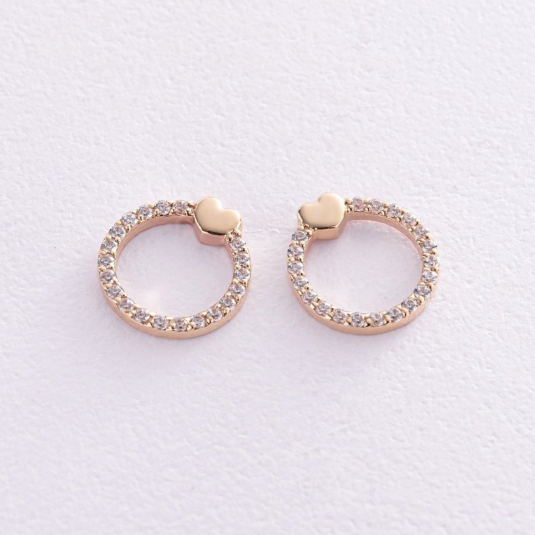 Сережки - пусети "Сердечки" з фіанітами (жовте золото) с08466 від ювелірного магазину Онікс