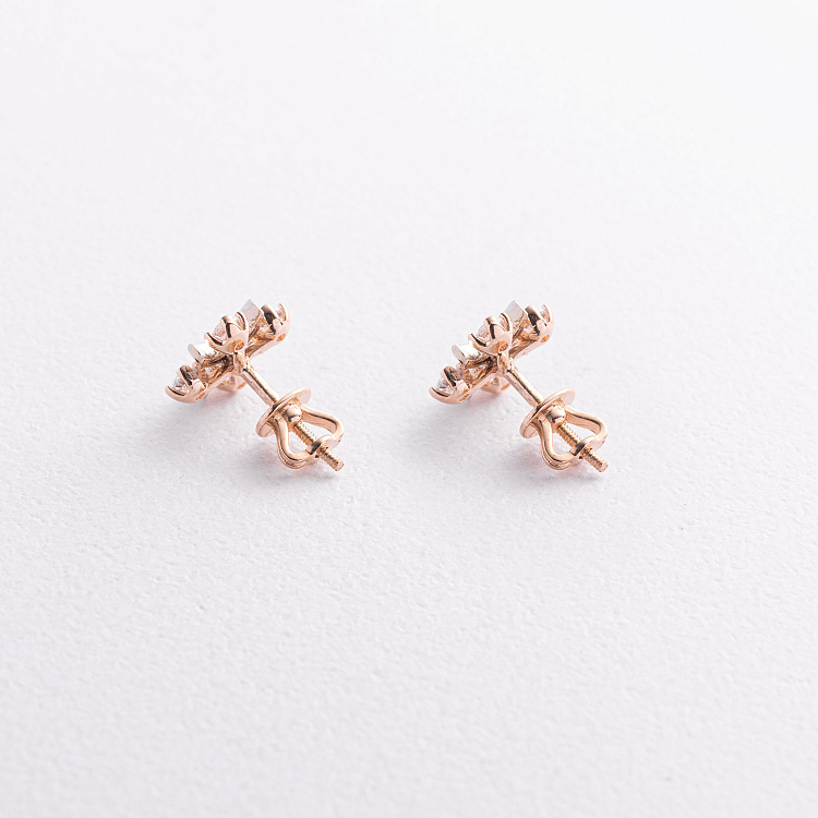 Серьги - пусеты "Клевер" с фианитами (красное золото) с09677 от ювелирного магазина Оникс - 1