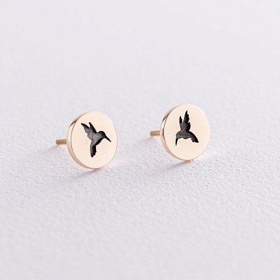 ﻿Сережки-пусети "Колібрі" в жовтому золоті с06715