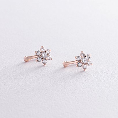 Золотые серьги "Цветочки" с фианитами с04292