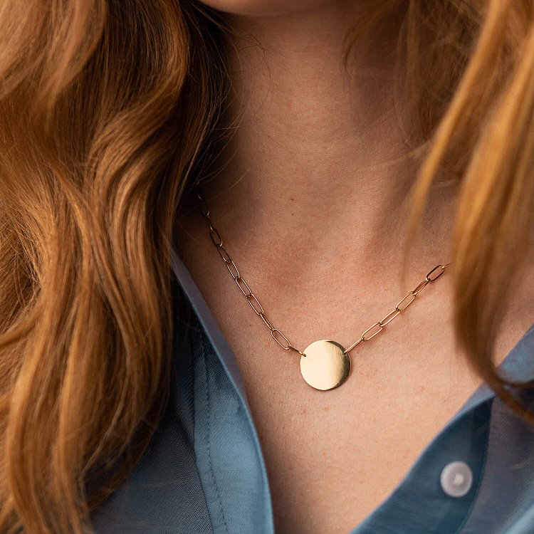 Кольє з монеткою для гравіювання (жовте золото) кол02394 від ювелірного магазину Онікс - 2