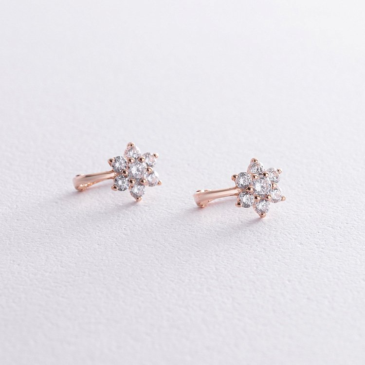 Золотые серьги "Цветочки" с фианитами с04292 от ювелирного магазина Оникс