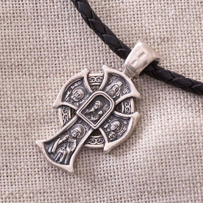 Срібний православний хрест "Господь Вседержитель. Ікона Божої Матері "Відрада та втіха" з чорнінням 13526 №4