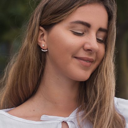 Срібні сережки - джекети (фіаніти) 121683 №4