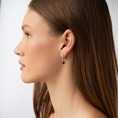 Золоті сережки "Шпильки" (чорні фіаніти) с09117 №2