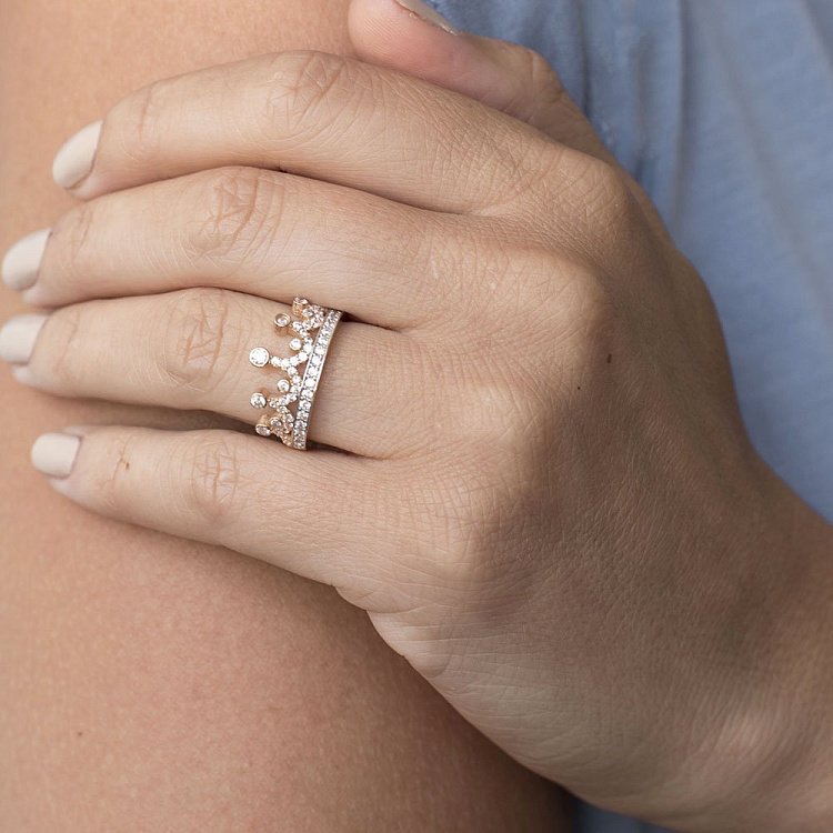 Золотое кольцо "Корона с фианитами" к04535 от ювелирного магазина Оникс - 3