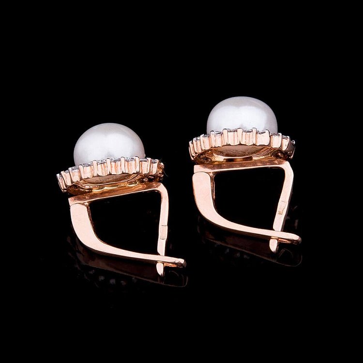 Золотые серьги с жемчугом и фианитами с02753 от ювелирного магазина Оникс - 1