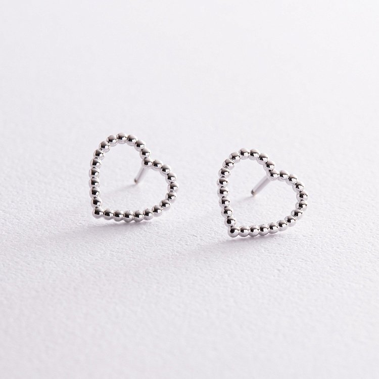 Сережки - пусети "Сердечки" у білому золоті с08296 від ювелірного магазину Онікс