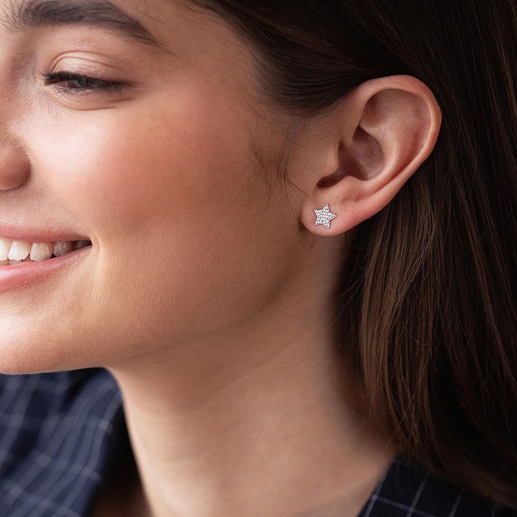 Золоті сережки - пусети "Зірочки" з фіанітами с05353 від ювелірного магазину Онікс - 4