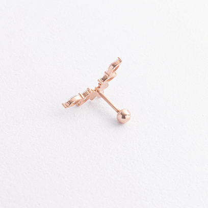 Одиночная золотая серьга в хрящ ушка (фианиты)  з40067ч №2