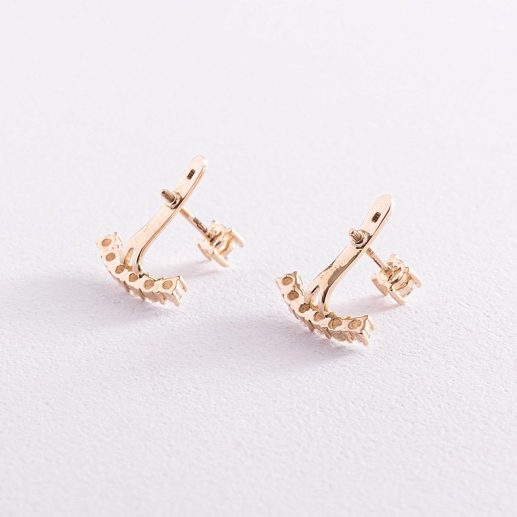 Серьги - джекеты в желтом золоте (фианиты) с07768 от ювелирного магазина Оникс - 4