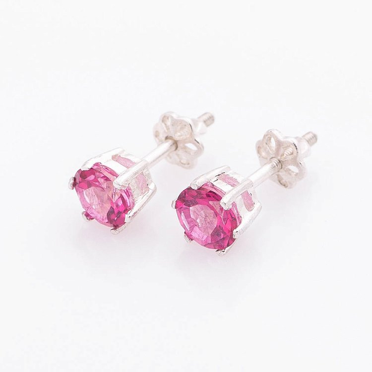 Срібні сережки-пусети з рожевим топазом 6 мм 121975 від ювелірного магазину Онікс - 1
