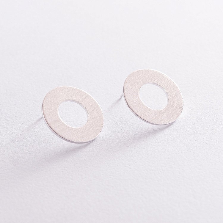 Серебряные серьги - пусеты "Матовые" 123156 от ювелирного магазина Оникс - 1