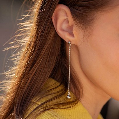 Серебряные серьги - пусеты "Шарики на цепочке" 40018