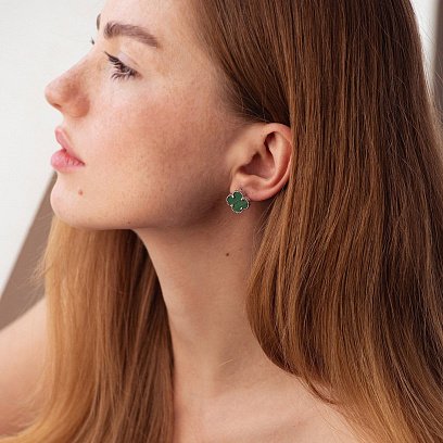 Срібні сережки "Конюшина" (синт. малахіт) 123369 №2
