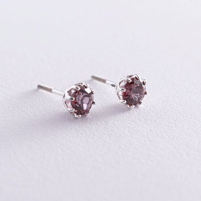 Серебряные серьги - пусеты (синт. кварц) 122823