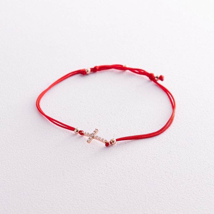 Золотий браслет "Хрестик" з червоною ниткою (фіаніти) б02856 від ювелірного магазину Онікс