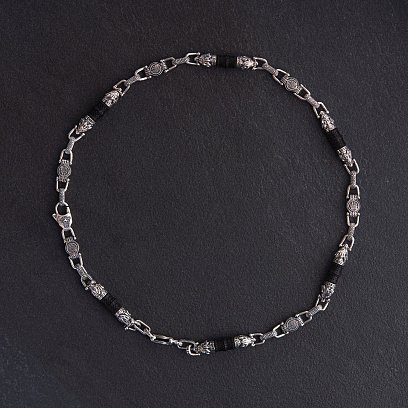 Чоловічий срібний ланцюжок "Вовки" з ебеновим деревом 812