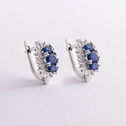 Золотые серьги с бриллиантами и сапфирами с2189
