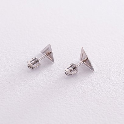 Серьги - пусеты "Пирамида" в белом золоте с08088 №5