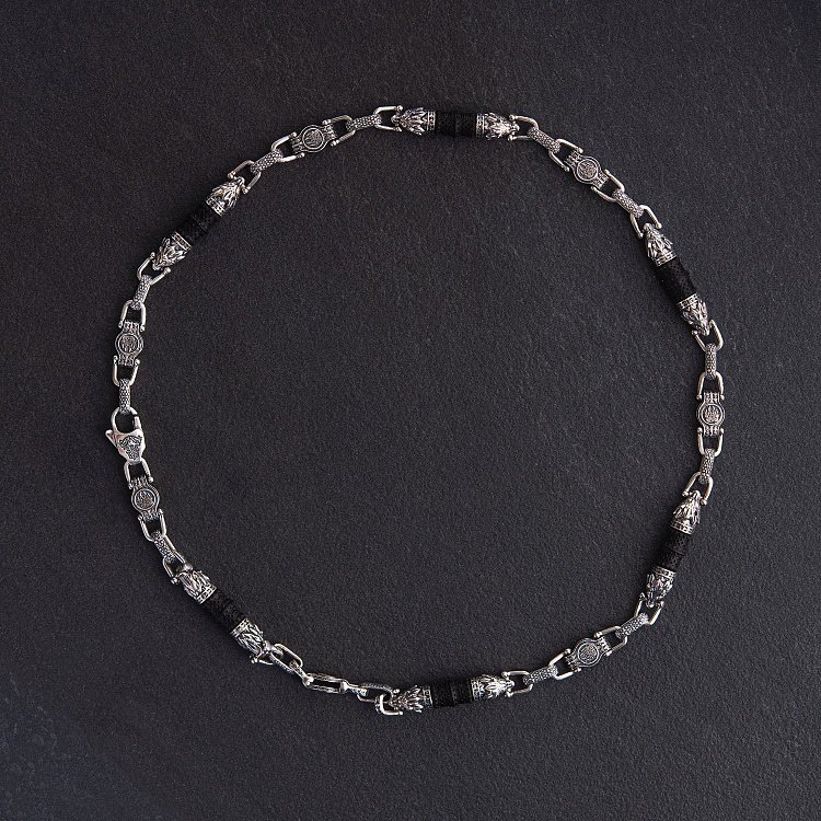 Чоловічий срібний ланцюжок "Вовки" з ебеновим деревом 812 від ювелірного магазину Онікс