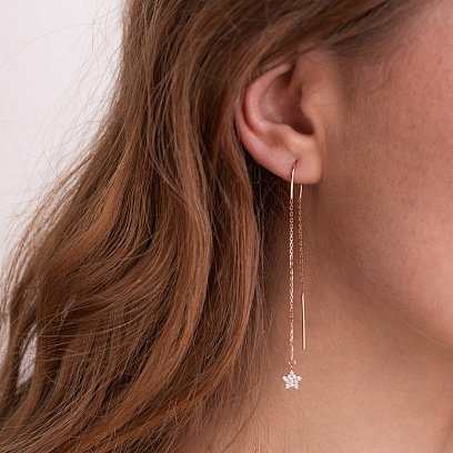 Золоті сережки - протяжки "Зірки" з фіанітами с05280 №2