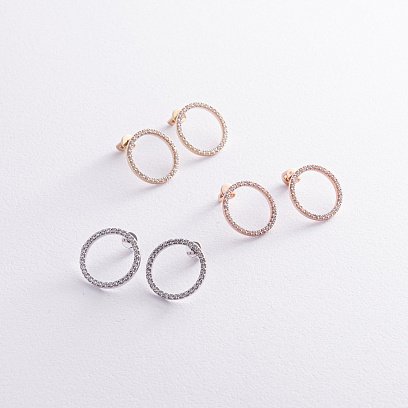 Сережки - пусети "Кругообіг" з фіанітами 1.6 см (жовте золото) с08376 №3