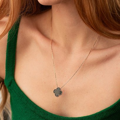 Кольє "Конюшина" в червоному золоті (онікс) кол02484 №2