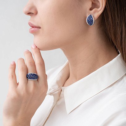 Золотое кольцо с бриллиантами и сапфирами MR16037gm №2