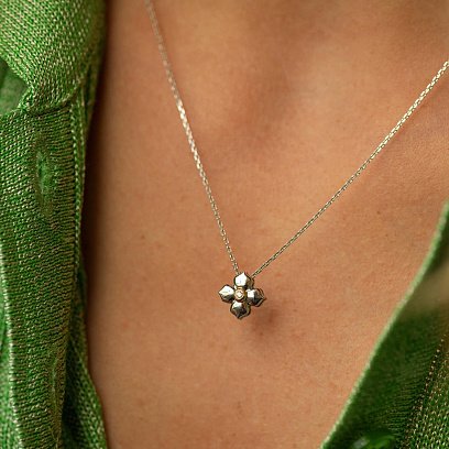 Золоте кольє "Конюшина" з діамантом 735141121 №2