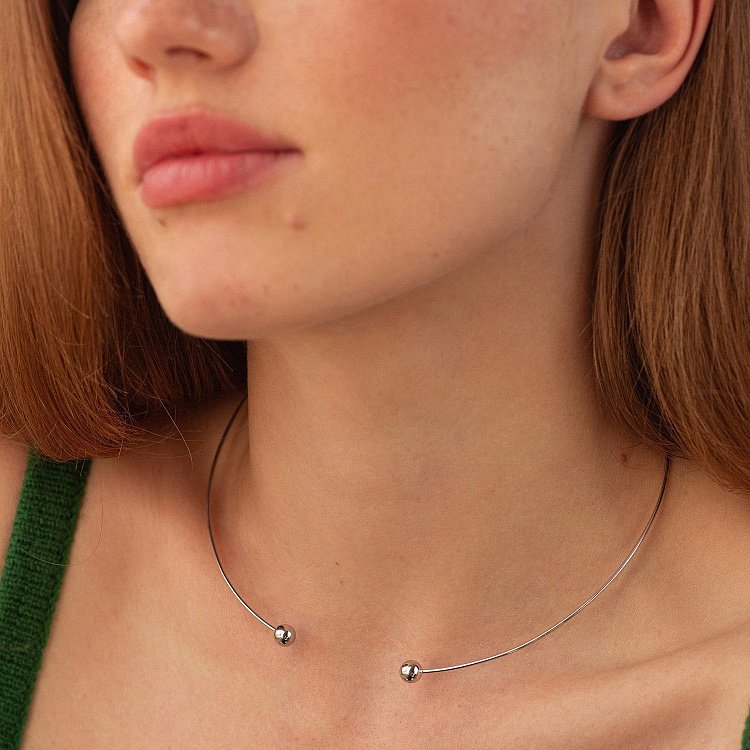 Кольє - чокер "Miley" (біле золото) з кульками кол02551 від ювелірного магазину Онікс - 4