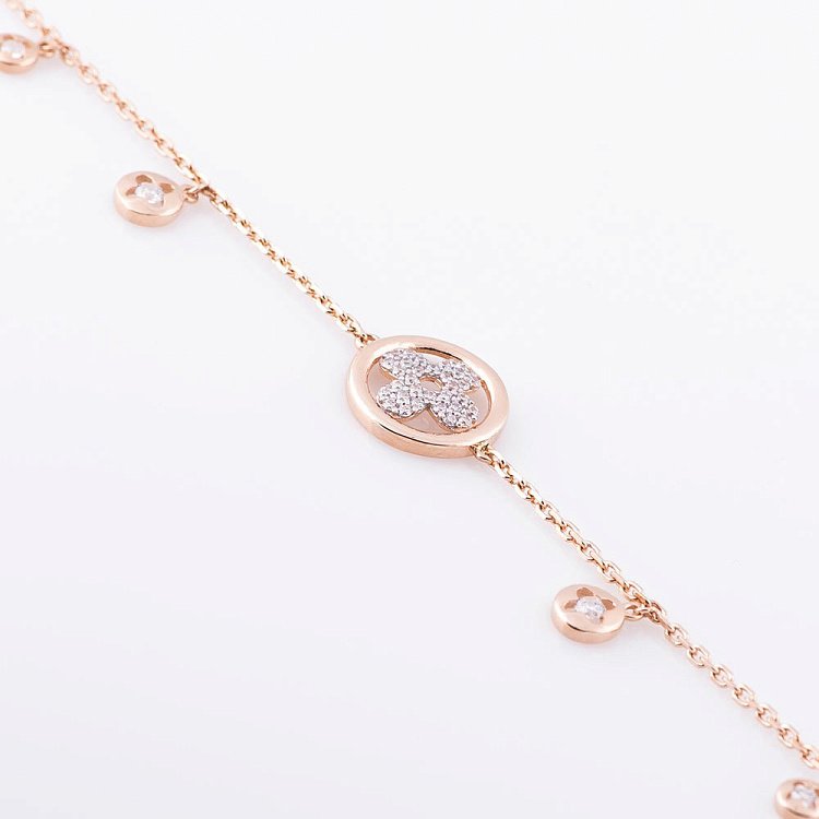 Золотий браслет "Конюшина" з фіанітами б02747 від ювелірного магазину Онікс - 1