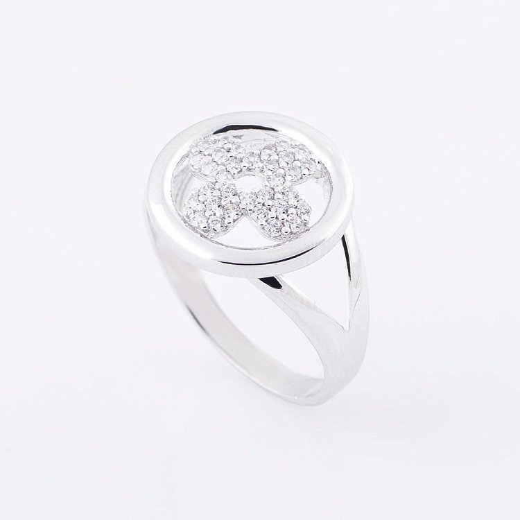 Кольцо "Цветок-клевер" с фианитами к05172 от ювелирного магазина Оникс