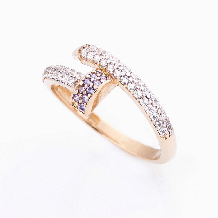 Золота каблучка "Цвях з фіанітами" к04979 від ювелірного магазину Онікс