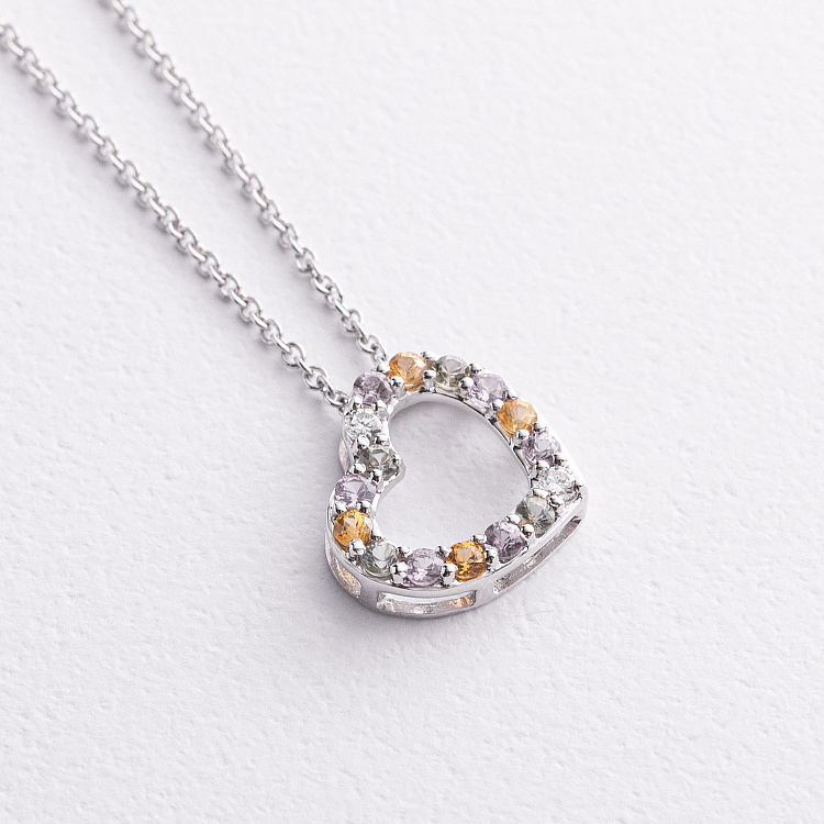 Золотое колье "Сердечко" с бриллиантами и сапфирами колб0200ca от ювелирного магазина Оникс - 1