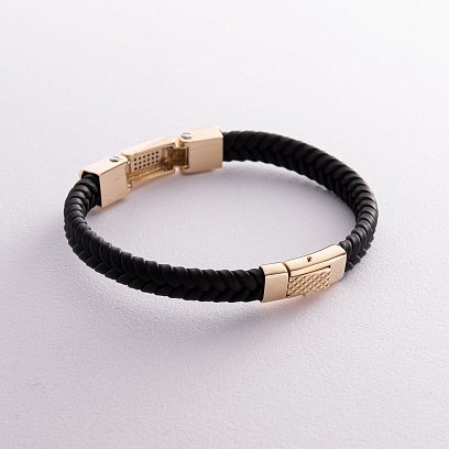 Каучуковий браслет зі вставкою жовтого золота (фіаніти) б03996 №5